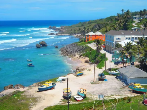 Rendered concrete block buildings on the coast of Barbados