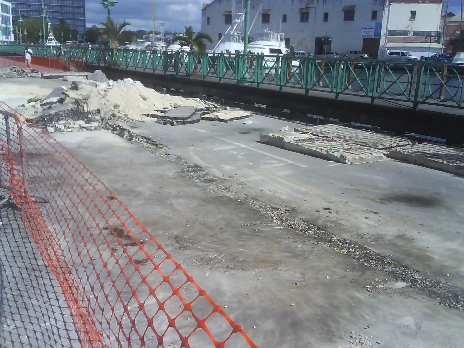 Collapsed edge of Wharf Road beside the Careenage in Bridgetown, Barbados, after Tropical Storm Tomas in 2010