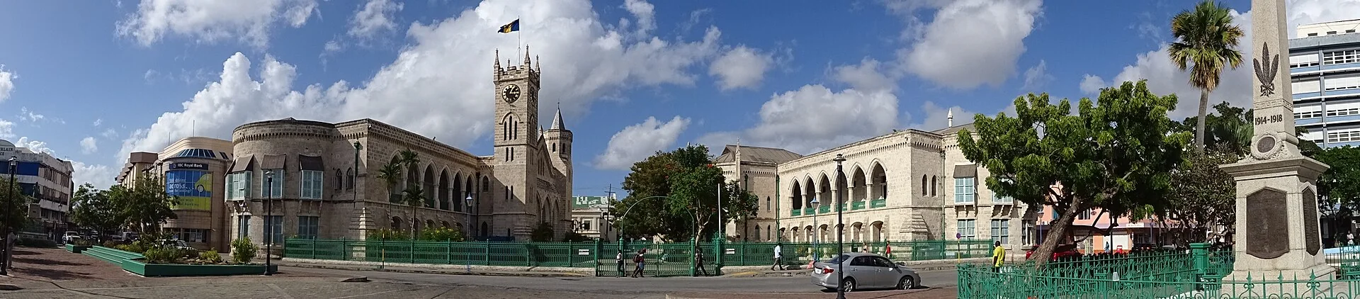 Coral-stone Parliament Buildings on National Heroes Square in Bridgetown, Barbados