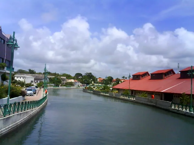 The channelised Constitution River beside the Fairchild Street bus terminal in Bridgetown, Barbados