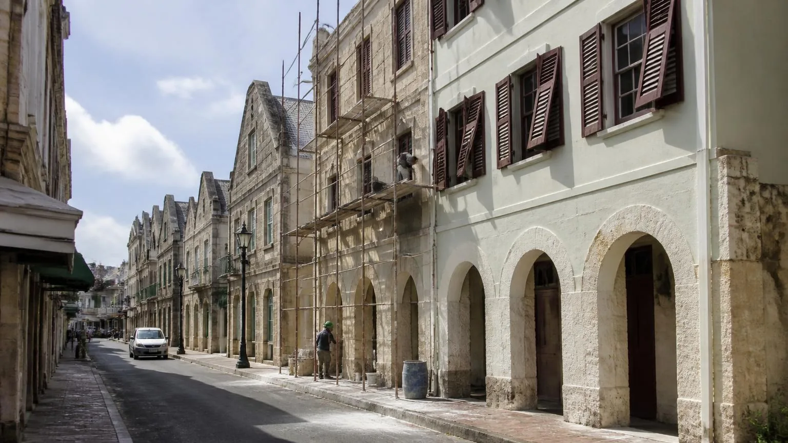 Restoration work on a historic Bridgetown streetscape