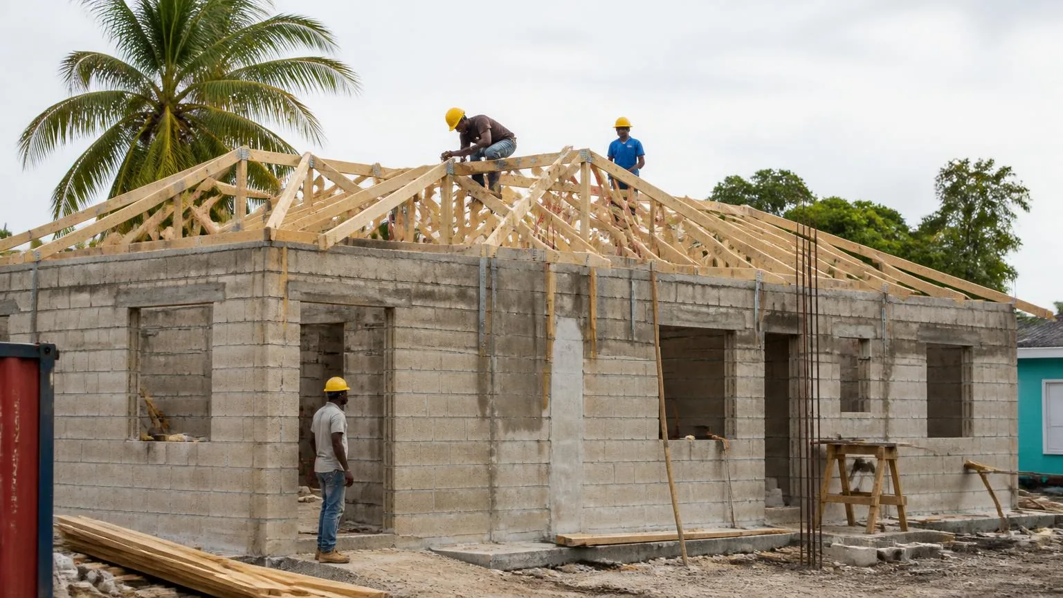 Reinforced concrete residential construction under way in Barbados
