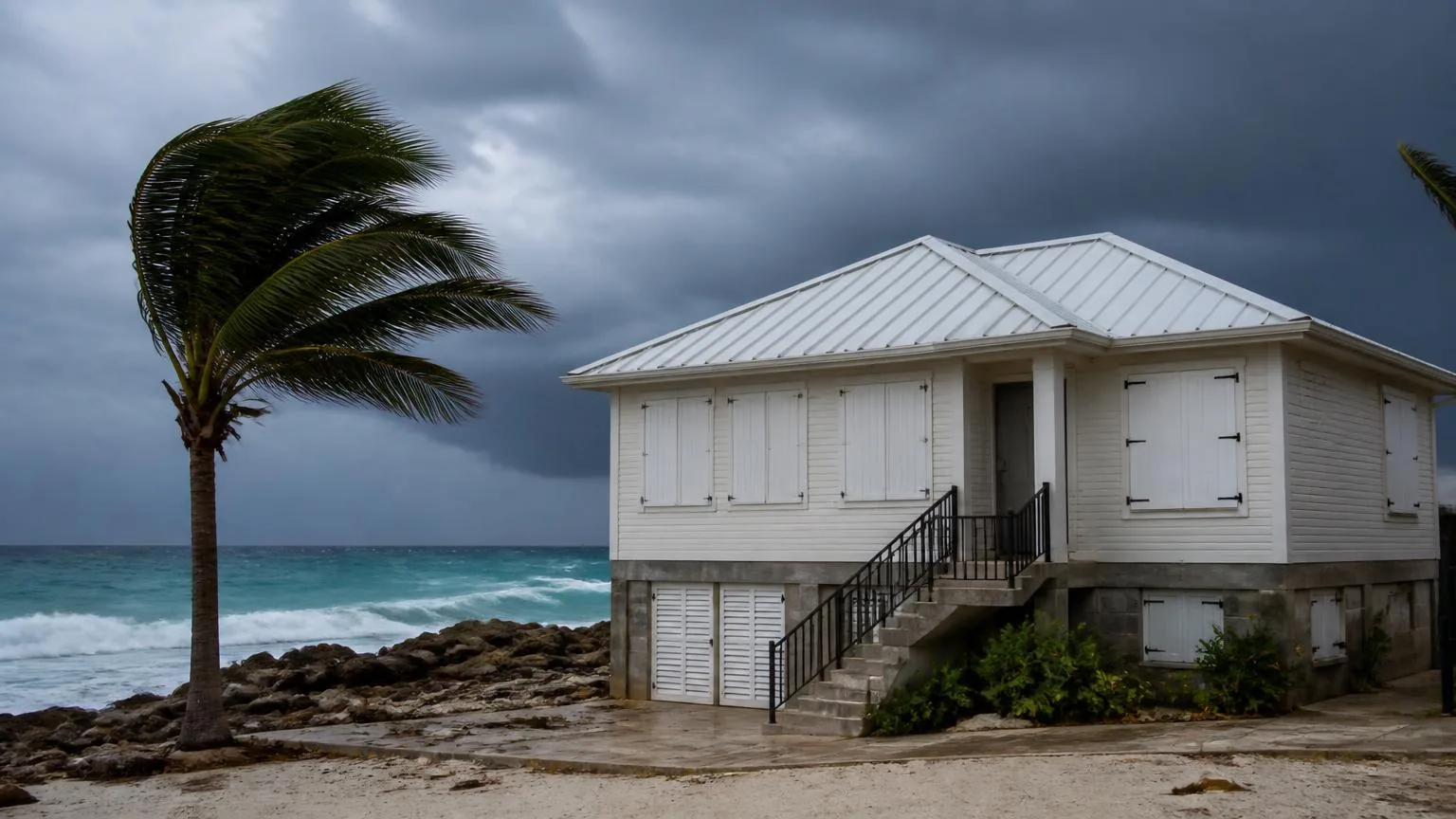 Hip-roofed coastal Barbadian house engineered for hurricane winds